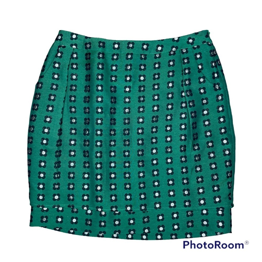 HD in Paris Anthropologie green floral garden glimmer skirt 10 - Picture 4 of 4